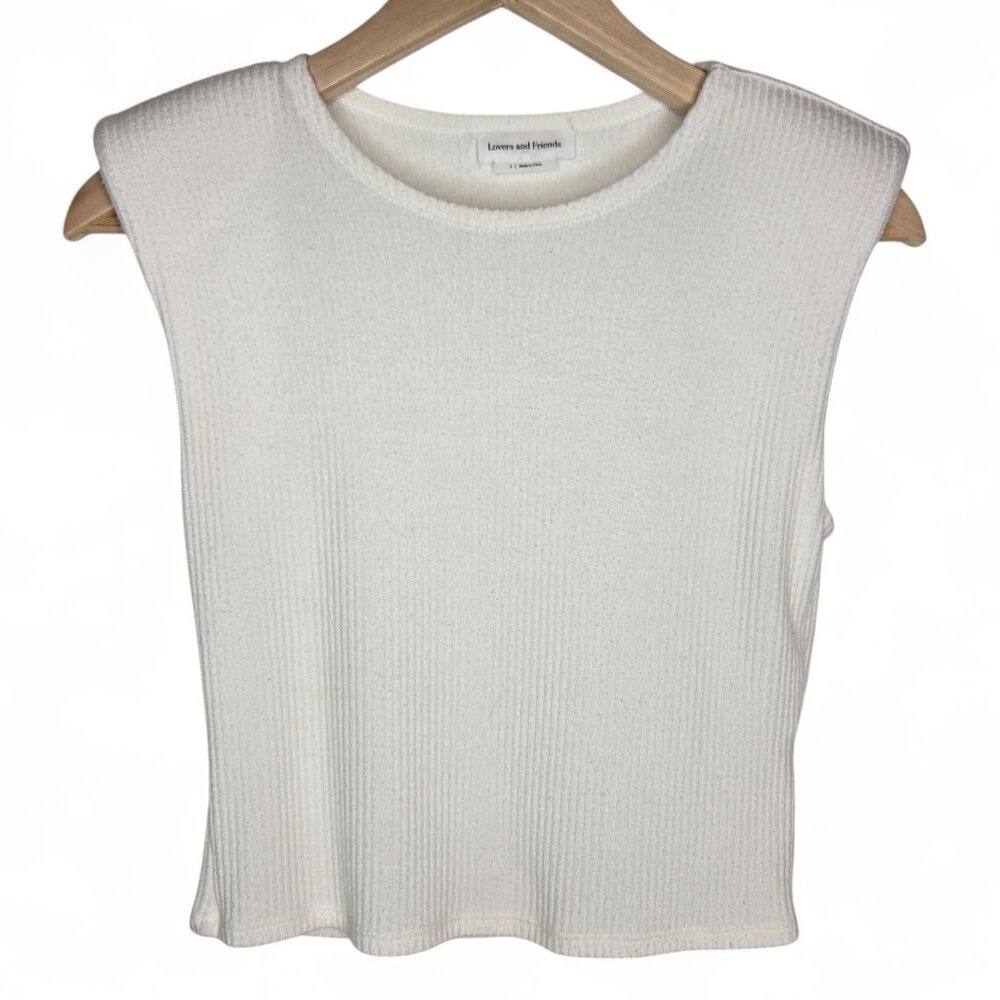 Lovers + Friends Cream Ribbed Sleeveless Sweater Top
